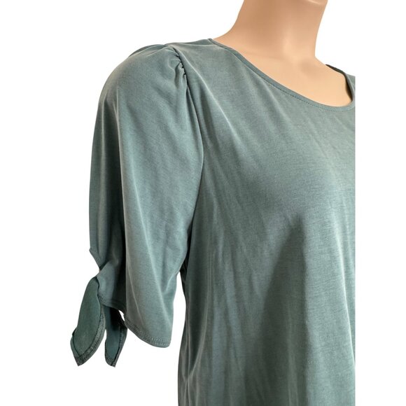 Green Envelope Soft Stretchy Round Neck Size 1X Tie Short Sleeve NWT - Picture 3 of 7